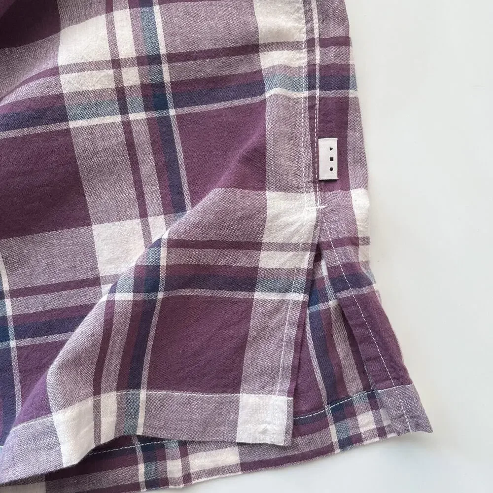 NEW AYR The Captain Shirt Madras Purple Rain Button up Front Pockets Plaid Small